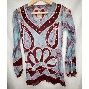 Vintage Women's Indian Tunic Batik Style 1970s Hippie